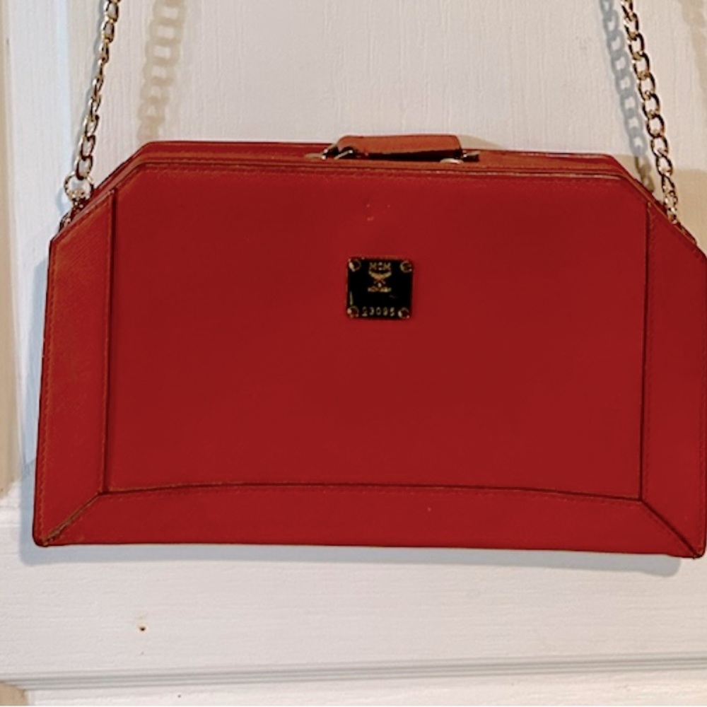 Mcm Vintage Orange Crossbody Clutch Shoulder Bag Detachable Chain 10.5x6x2